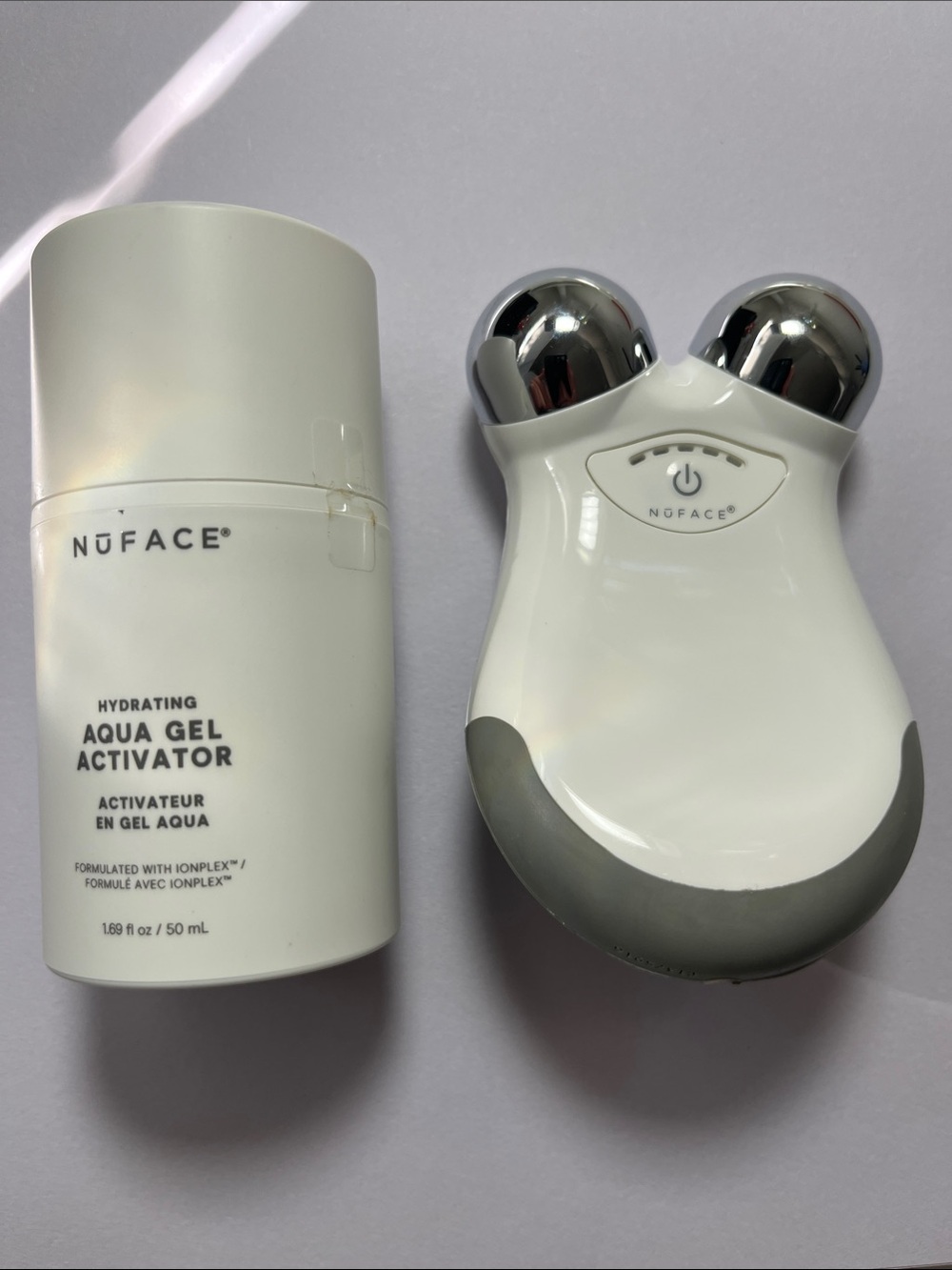 NuFACE Hydrating Aqua Gel Activator & NuFACE Mini Facial Toning Device - White